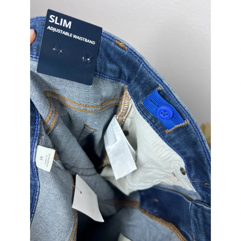 Crewcuts J.Crew Girls Slim Fit Adjustable Waist Jeans‎ Dark Wash Blue Size 16